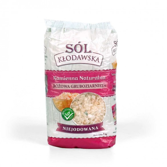 Sól Kłodawska kamienna naturalna różowa gruboziarnista spożywcza niejodowana 1kg Sól Kłodawska kamienna naturalna różowa gruboziarnista spożywcza niejodowana 1kg