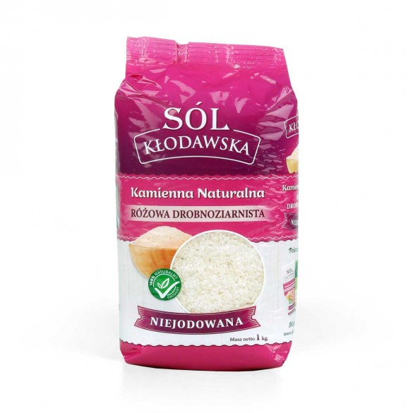 Drobnoziarnista różowa sól Kłodawska niejodowana spożywcza 1kg