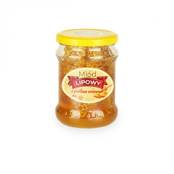 Miód lipowy z plastrem woskowym 500 ml Miód lipowy z plastrem woskowym 500 ml
