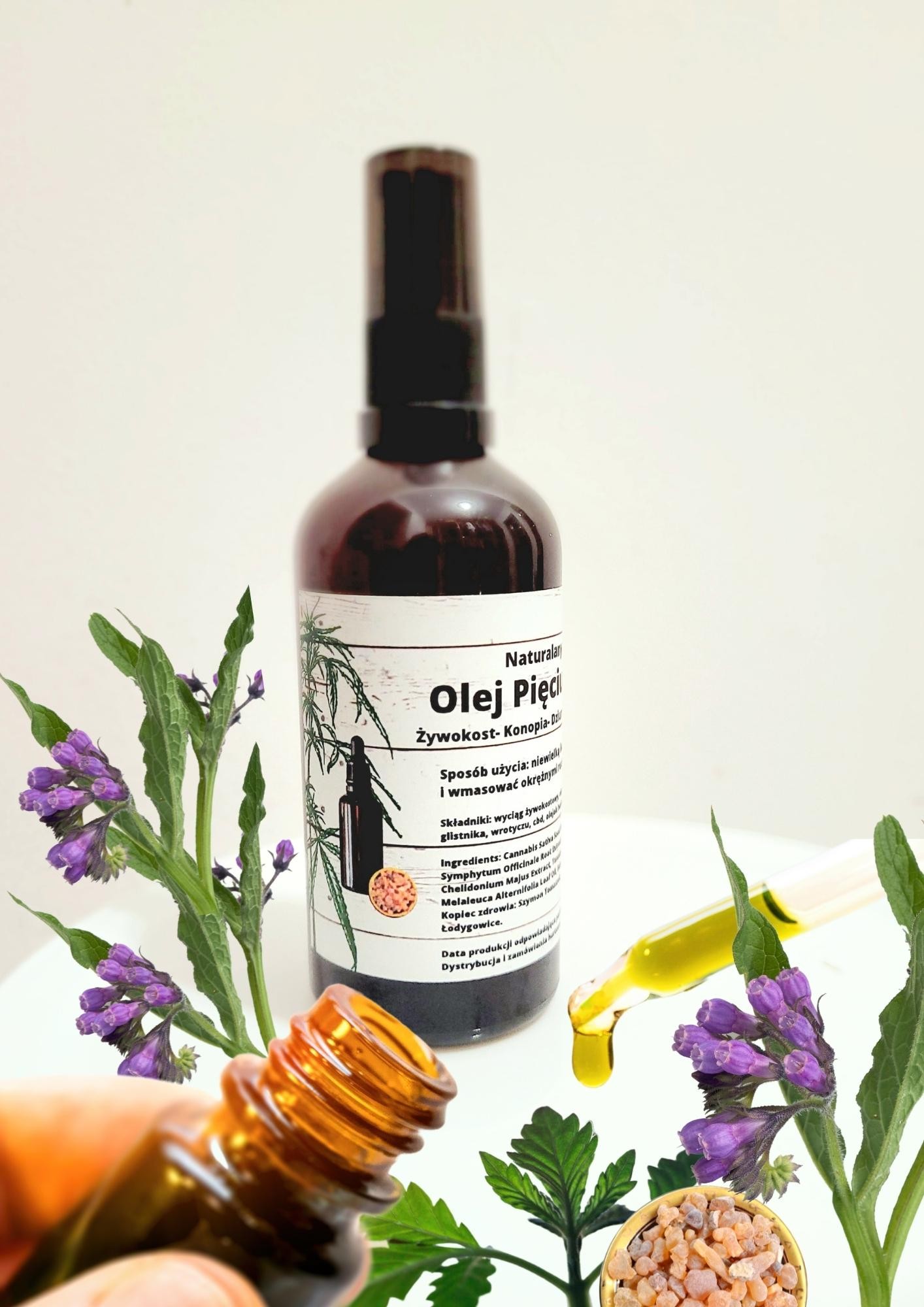 Olej Pięciu Nadziei: Żywokost - Złoto - Dziurawiec - Olibanum - Cbd - 4693