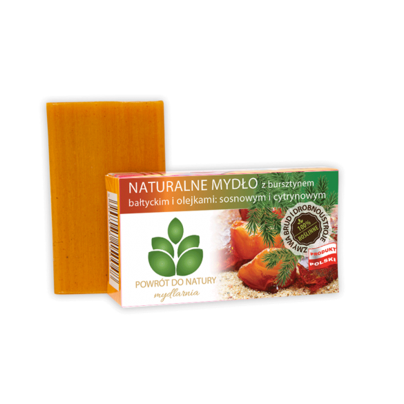 100% naturalne, roślinne mydło z bursztynem bałtyckim i olejkami : sosnowym i cytrynowym- 100 g 100% naturalne, roślinne mydło z bursztynem bałtyckim i olejkami : sosnowym i cytrynowym- 100 g