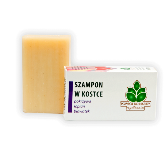 Szampon w kostce z pokrzywą, łopianem i bławatkiem 100g Szampon w kostce z pokrzywą, łopianem i bławatkiem 100g