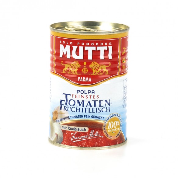MUTTI - Pomidory drobno krojone z czosnkiem bez skórki
