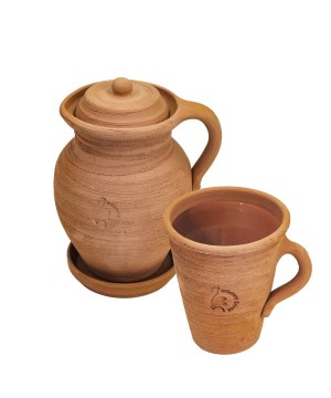 Zestaw: Dzbanek gliniany mały 1,5l + kubek gliniany 500ml - 5636