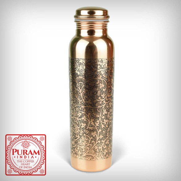 Butelka miedziana Grawer Antyczny 900 ml | Ręcznie wykonana | PURAM