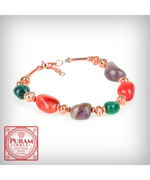 Bransoletka miedziana z kamieniami naturalnymi - wzór 11 - Onyks/Agat - 6684