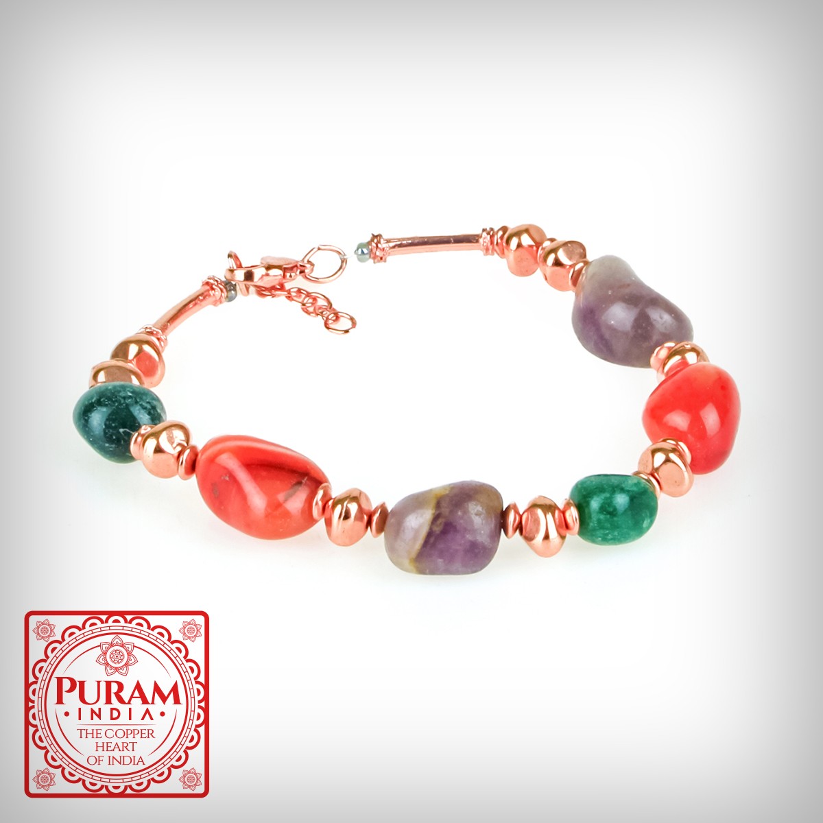 Bransoletka miedziana z kamieniami naturalnymi - wzór 11 - Onyks/Agat - 6684