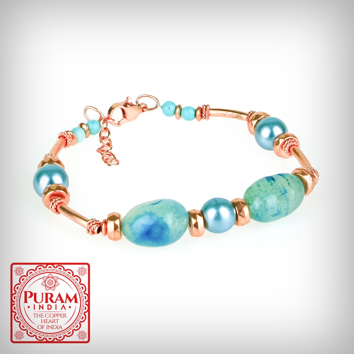 Bransoletka miedziana z kamieniami naturalnymi - wzór 7 - Agat - 6692