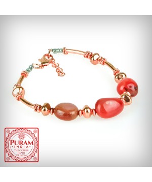 Bransoletka miedziana z kamieniami naturalnymi - wzór 8 - Agat - 6694