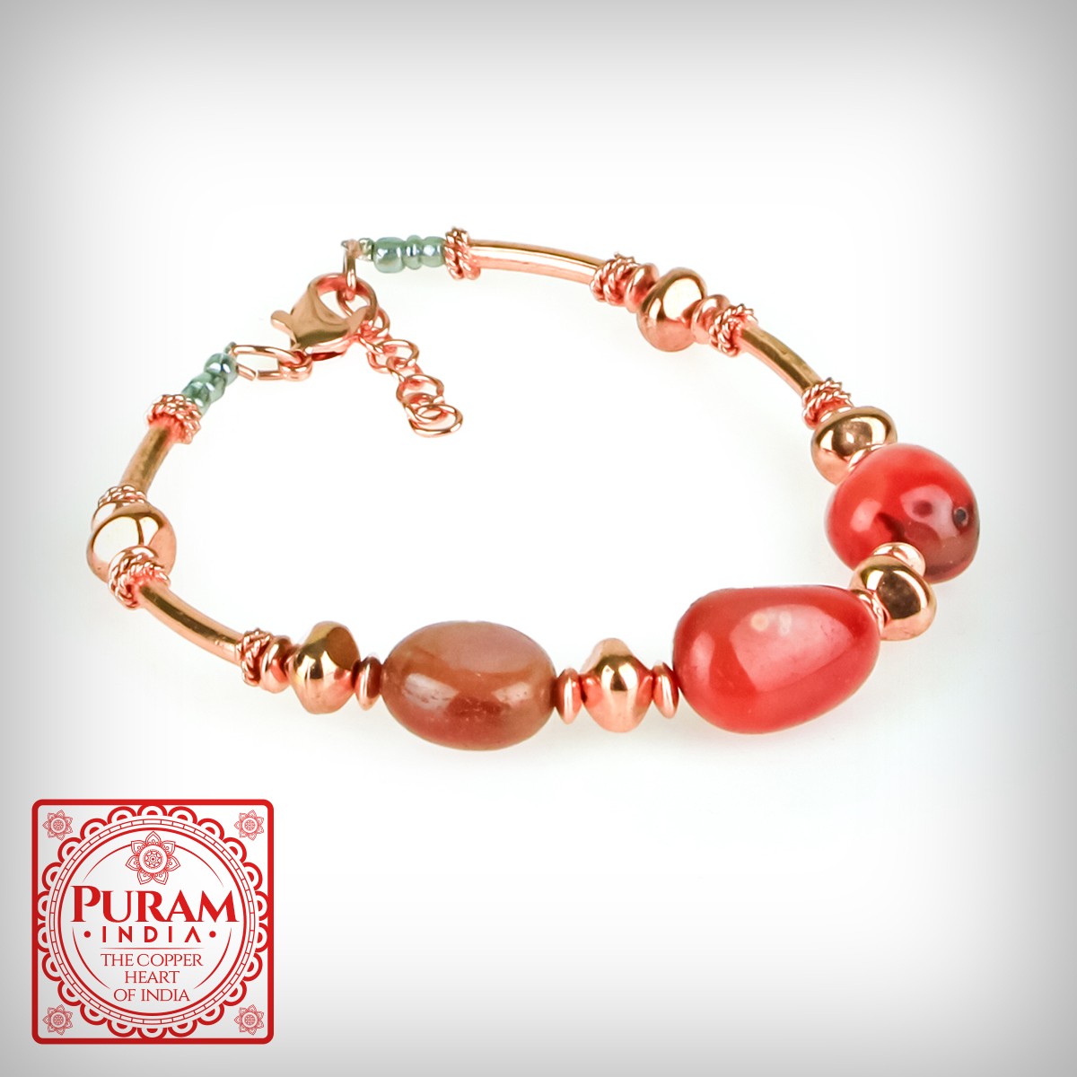 Bransoletka miedziana z kamieniami naturalnymi - wzór 8 - Agat - 6694