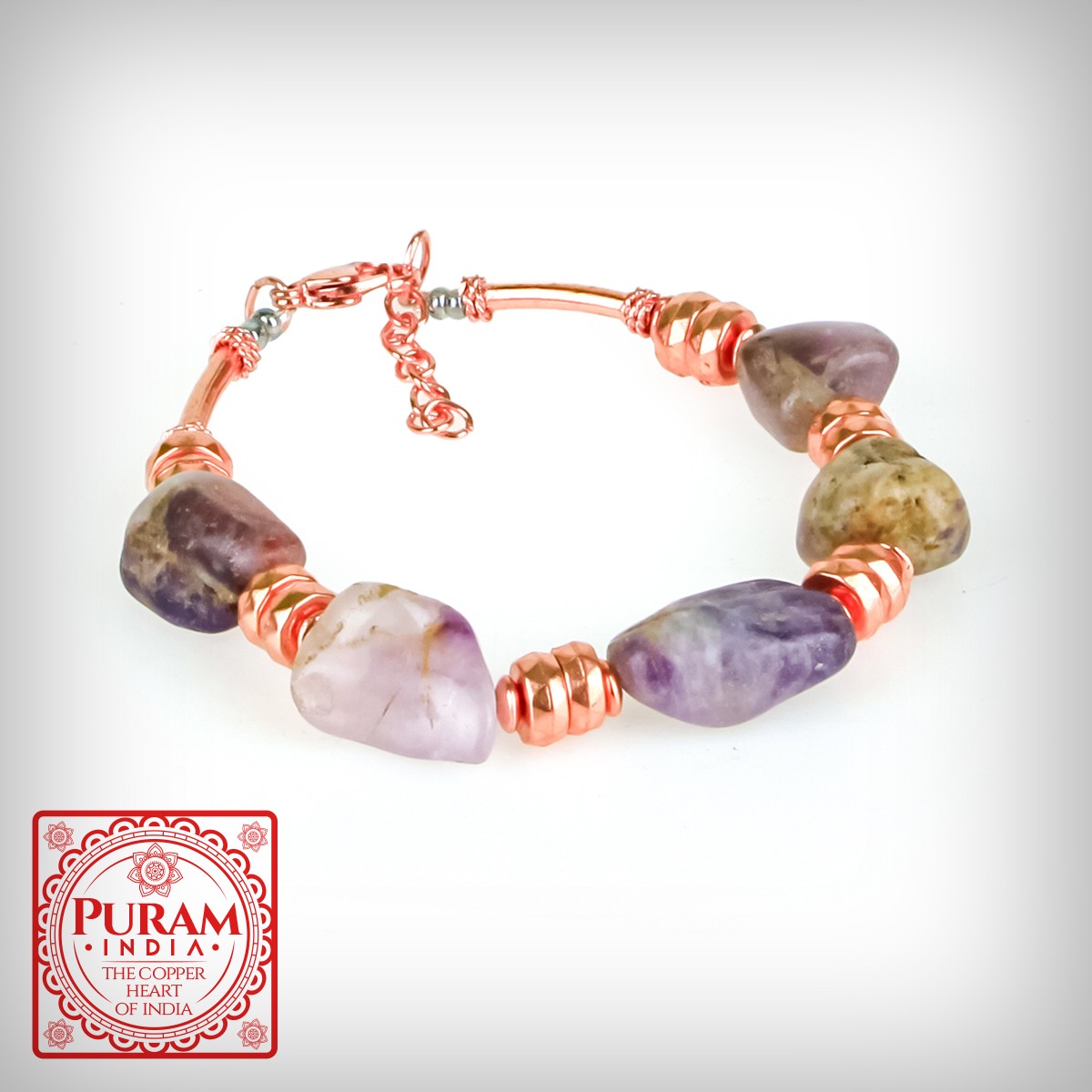 Bransoletka miedziana z kamieniami naturalnymi - wzór 9 - Agat - 6696