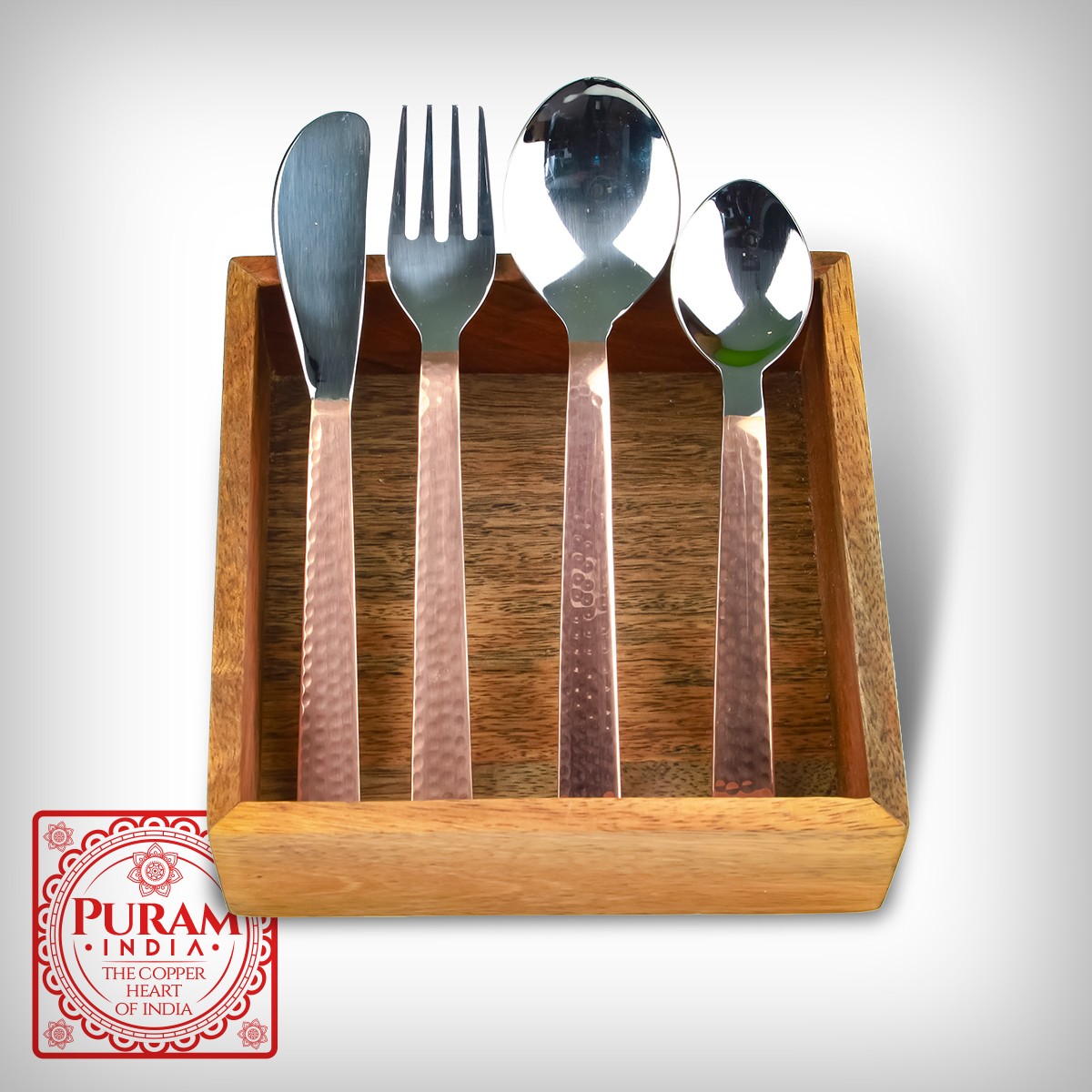 Sztućce antybakteryjne miedziano stalowe PURAM - 4szt - w pudełku - 6710