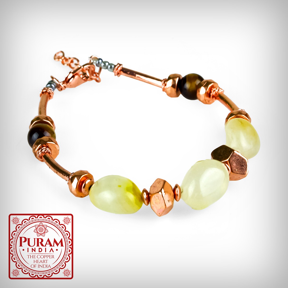 Bransoletka miedziana z kamieniami naturalnymi - wzór 2 - Agat