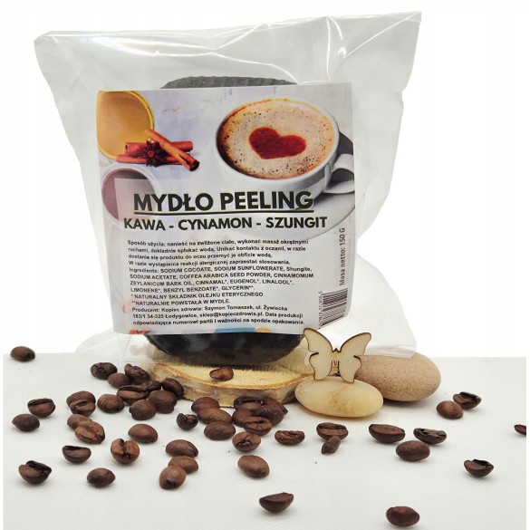 Mydło PEELING CZYSTY SKŁAD KAWA - CYNAMON - SZUNGIT do ciała PUMEKS 150g