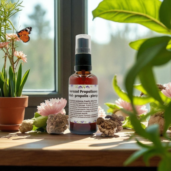 Aerozol Propolisowy- 10% miód, 10% propolis, 10% pierzga