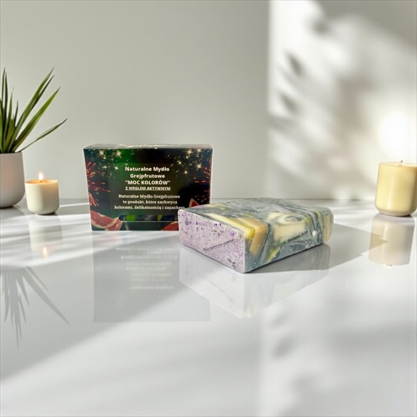 Naturalne Mydło Grejpfrutowe "MOC KOLORÓW" z węglem aktywnym