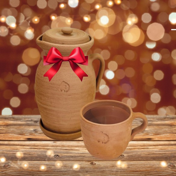 Dzbanek gliniany średni 4l + kubek gliniany 700ml