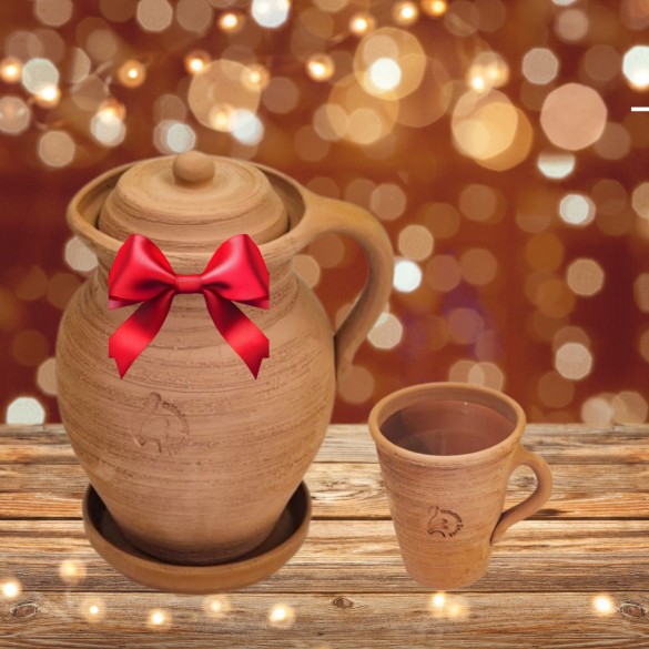 Dzbanek gliniany mały 1,5l + kubek gliniany 500ml