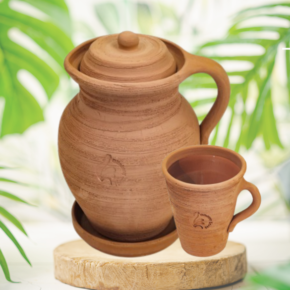 Dzbanek gliniany mały 1,5l + kubek gliniany 500ml