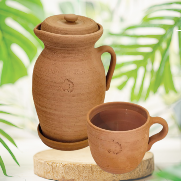 Zestaw: Dzbanek gliniany średni 4l + kubek gliniany 700ml