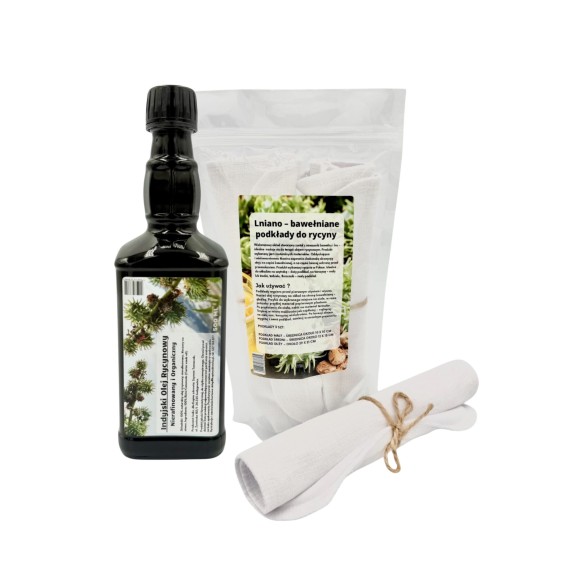 Zestaw lniano-bawełniane podkłady do rycyny + 500 ml oleju