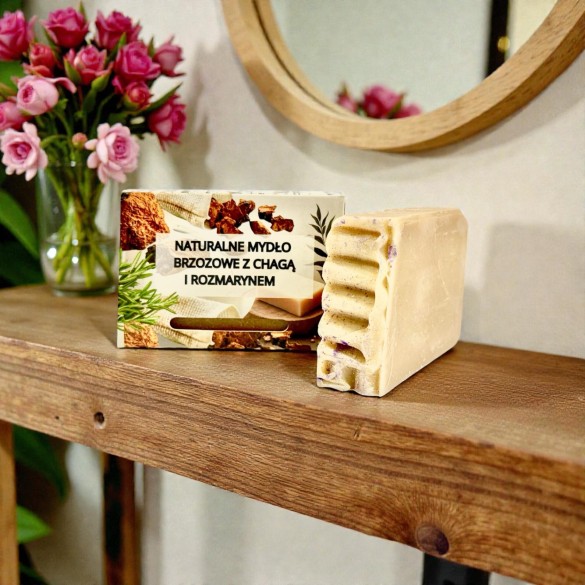 Naturalne mydło brzozowe z chagą i rozmarynem