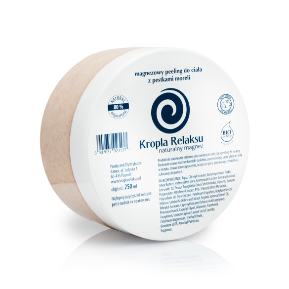 Magnezowy peeling do ciała z pestkami moreli Kropla Relaksu słoik 250ml.
