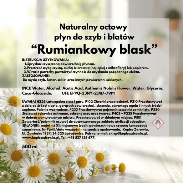 Naturalny octowy płyn do szyb i blatów “Rumiankowy blask”