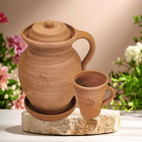 Dzbanek gliniany mały 1,5l + kubek gliniany 500ml